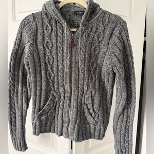 American Eagle Outfitters Gray Zip-Up Cable Knit Sweater